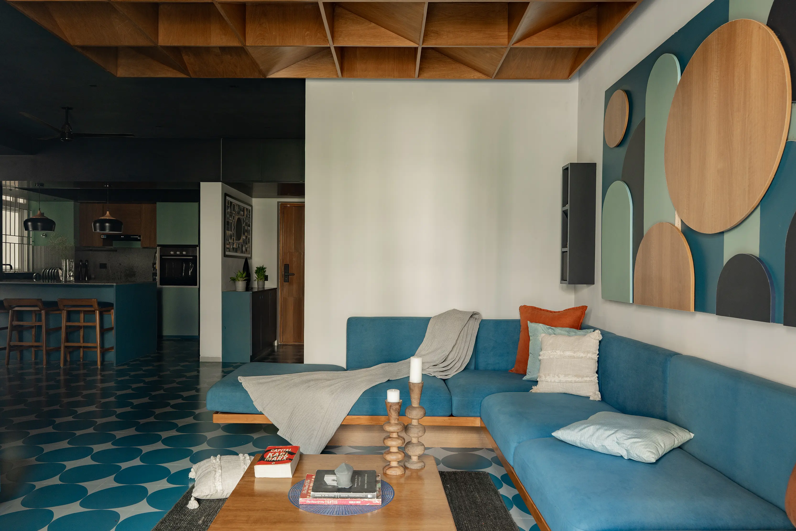 Chennai Interiors blue-themed living room